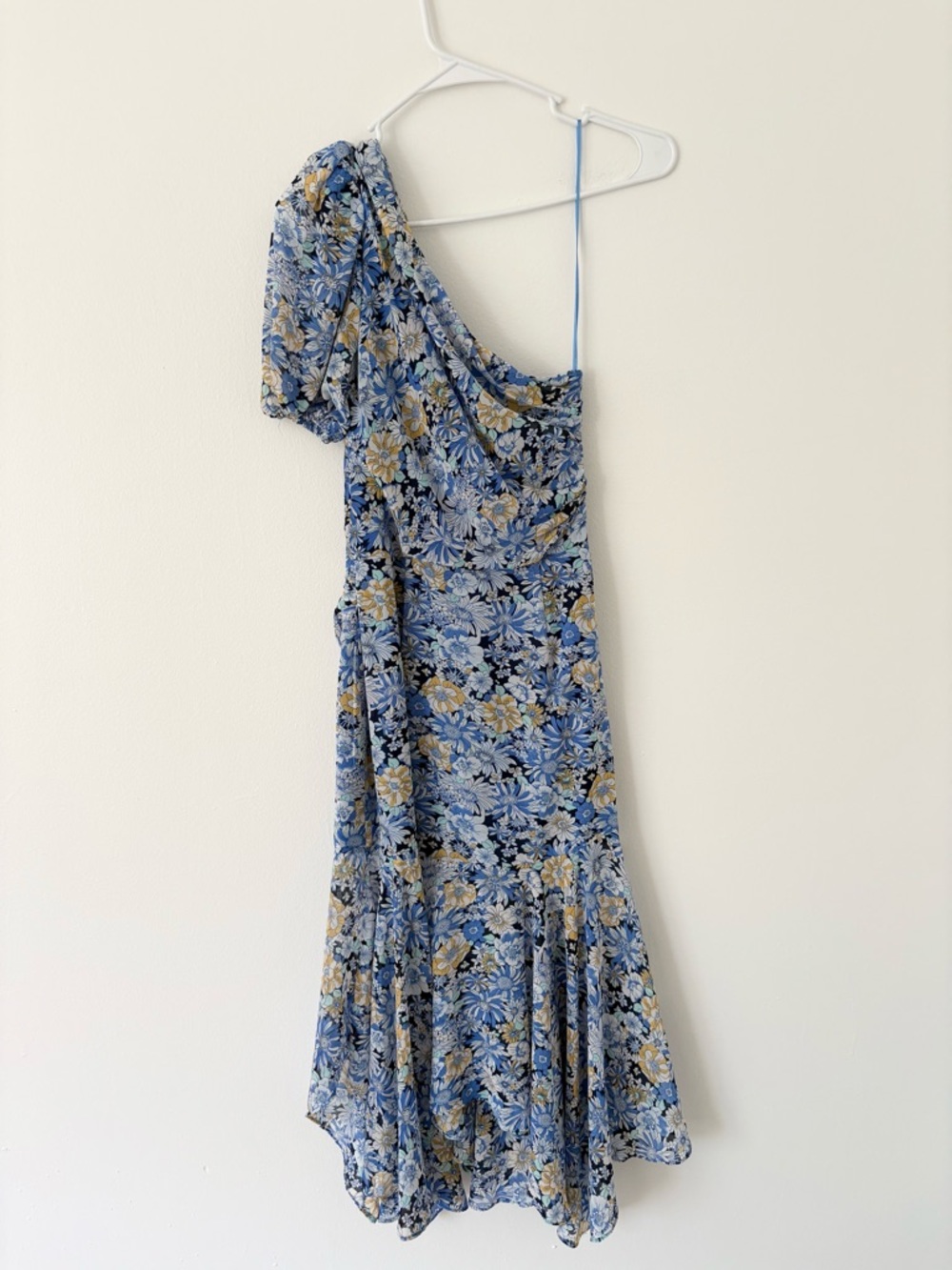 ASTR The Label Blue Floral Santorini One Puff Sleeve Shoulder Midi Dress Size XS - Picture 12 of 14